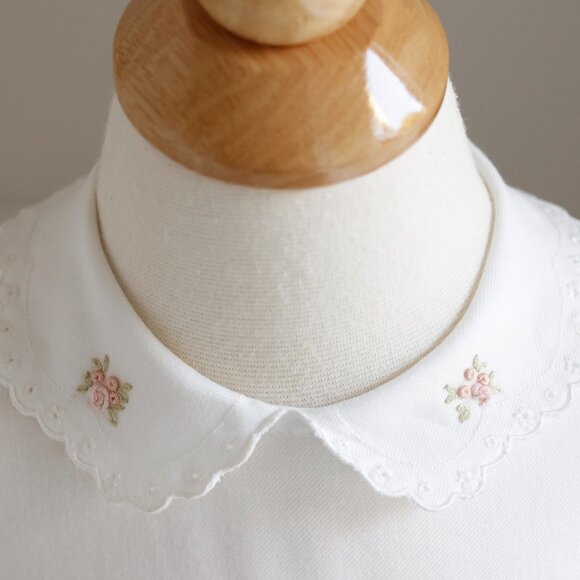 Long Sleeve Ivory Smocked Dress Pink & Sage Green Floral Embroidery Boutique - Picture 5 of 5